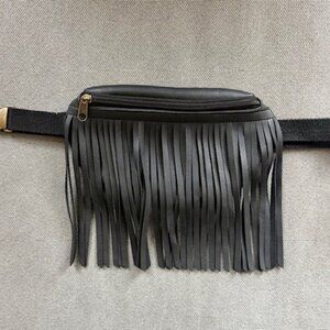 BP Black Fringe Tassel Leather Fanny Pack